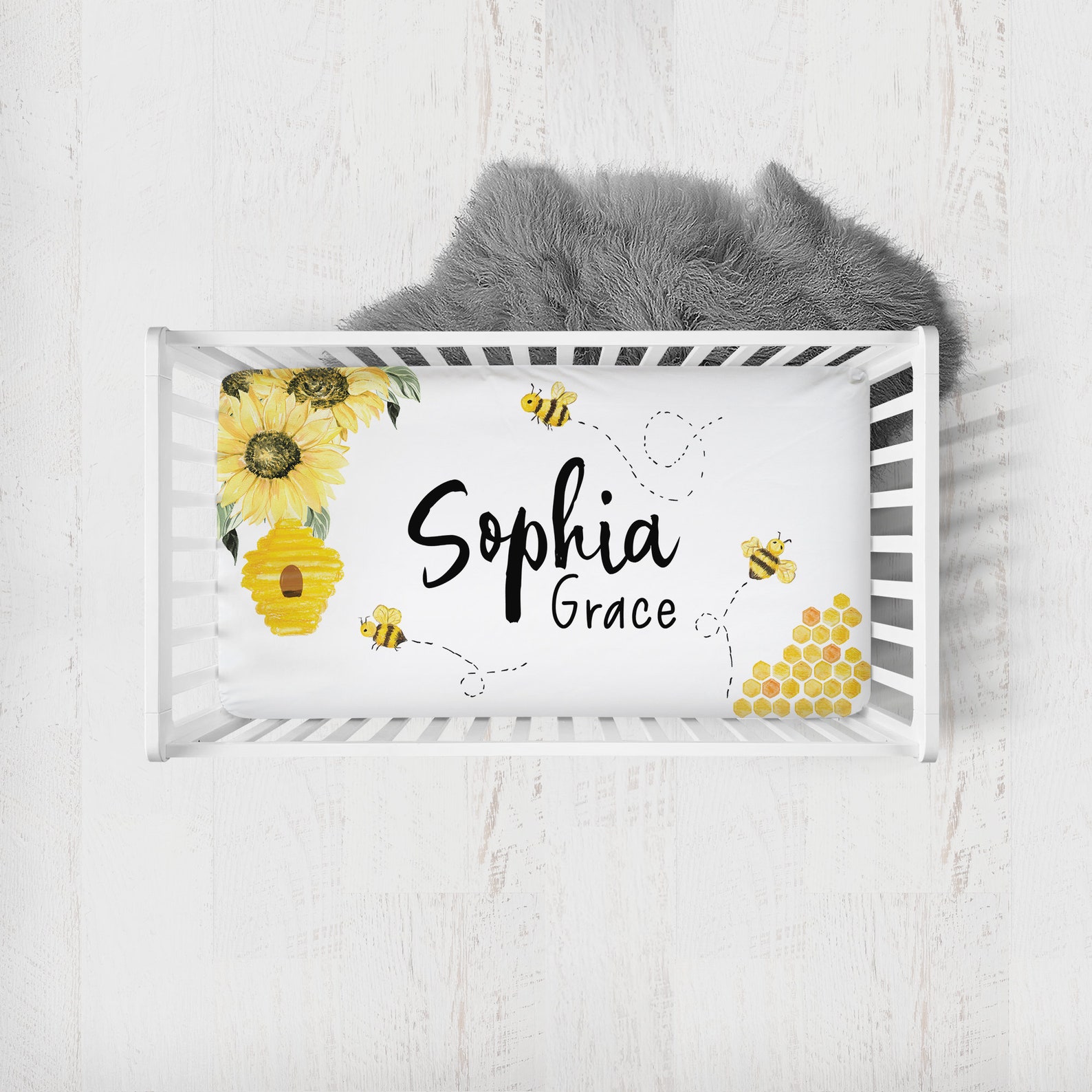 Bee Crib Bedding Set, Baby Girl Nursery Bedding, Sunflower Crib, Bumble