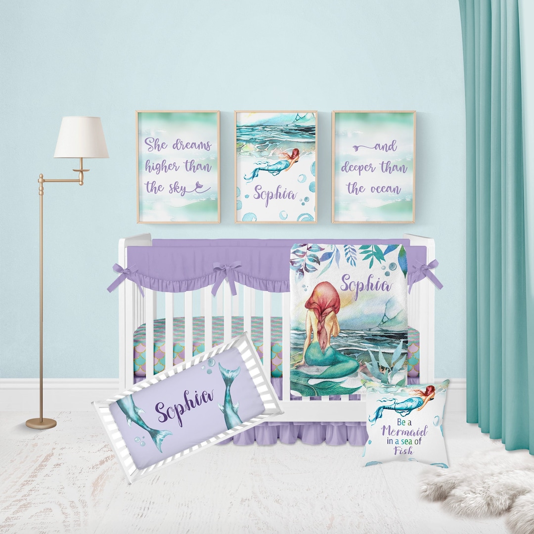 Mermaid Crib Bedding Set Crib Bedding Set Girl Purple Crib Etsy