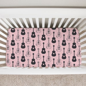 Guitar Crib Sheet, Crib Sheets Girl, Guitar Crib Bedding, Music Crib Sheet, Pink Girl Crib Bedding, Music Theme Baby Nursery, Guitar Nursery