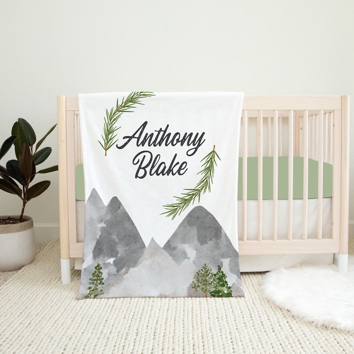 Personalized Mountain Baby Blanket Baby Boy Blanket Baby Etsy
