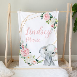 Floral Elephant Baby Blanket, Personalized Baby Blanket, Baby Girl Elephant Blanket, Pink Elephant Baby Blanket, New Mom Baby Shower Gift