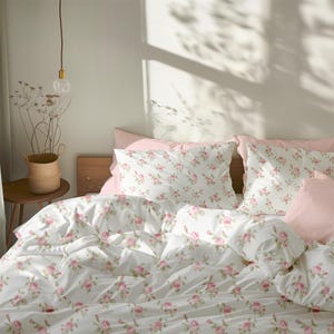 Pink Floral Bedding Set, Pink Rose Bedding Twin Bed, Dorm Bedding, Cottagecore Twin Duvet, Queen Comforter, King, Pink Flower Duvet Cover