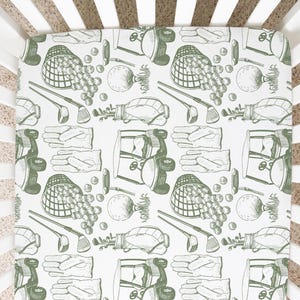 Golf Crib Sheets Boy, Mini Crib Sheet, Sage Green Baby Boy Bedding, Golf Crib Bedding, Vintage Golf Nursery Decor, Golf Nursery Bedding Boy