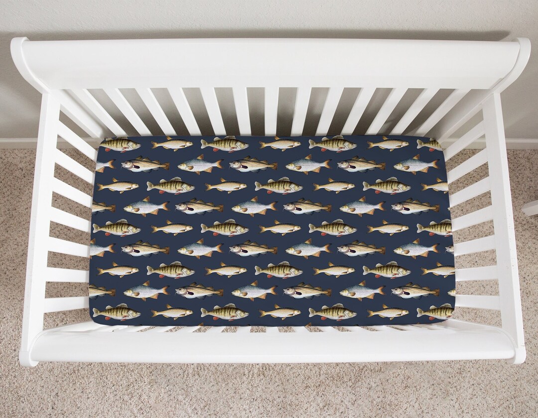Fishing Crib Sheet, Crib Sheets Boy, Baby Boy Crib Bedding, Fishing