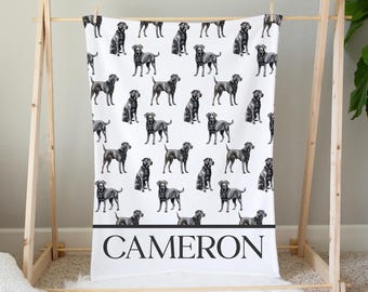 Black Lab Baby Blanket, Personalized Baby Boy Blanket, Black Labrador Baby Blanket, Dog Crib Bedding Boy, Dog Nursery Decor, Puppy Nursery