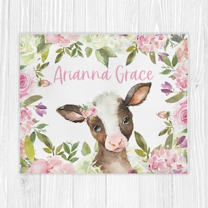 Cow Personalized Baby Girl Blanket, Cow Blanket for Baby, Baby Girl Blanket, Custom Baby Blanket, Cow Baby Gift, Farm Baby, Farm Blanket