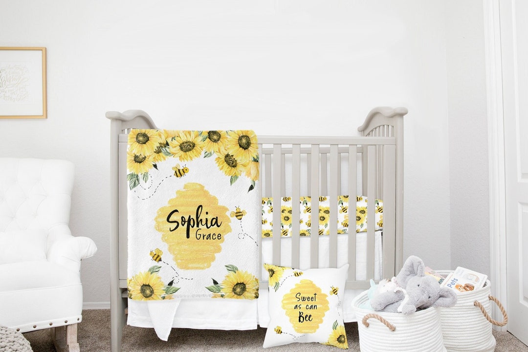 MINI Crib Bedding, Bee Crib Bedding Set, Baby Girl Crib Bedding