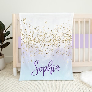 Personalized Blanket, Custom Name Blanket, Christmas Gift For Girls, Baby Girl Blanket, Purple, Blue, Gold Sparkling Name Minky Blanket Gift