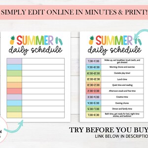 Editable Kids Daily Schedule Template, Summer Schedule Printable, Daily ...
