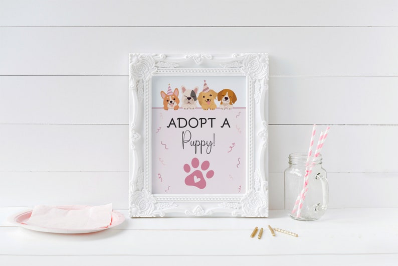 Adopt A Puppy Sign, Printable Puppy Party Signs, Puppy Party Games, Let's Pawty Dog Adoption Sign, Instant Download, Let's Pawty Birthday image 2