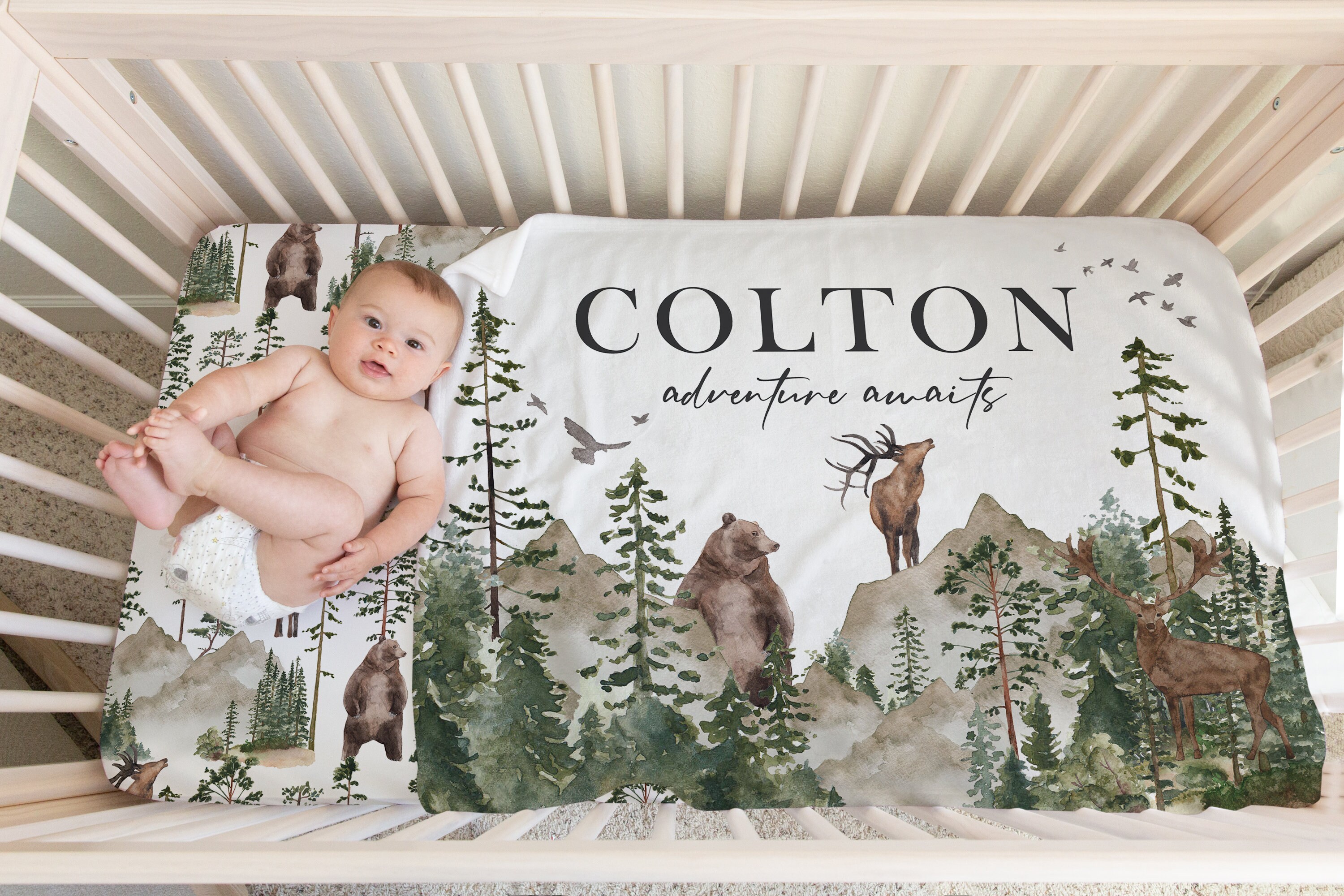 Woodland Crib Bedding Set, Boy Crib Bedding, Woodland Nursery Bedding
