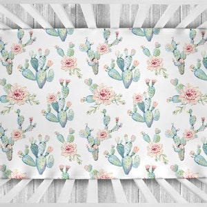 Watercolor Cactus Crib Sheet, Crib Sheets Girl, Succulent Crib Sheet, Cactus Crib Bedding, Boho Crib Sheet, Cactus Nursery Girl Crib Bedding