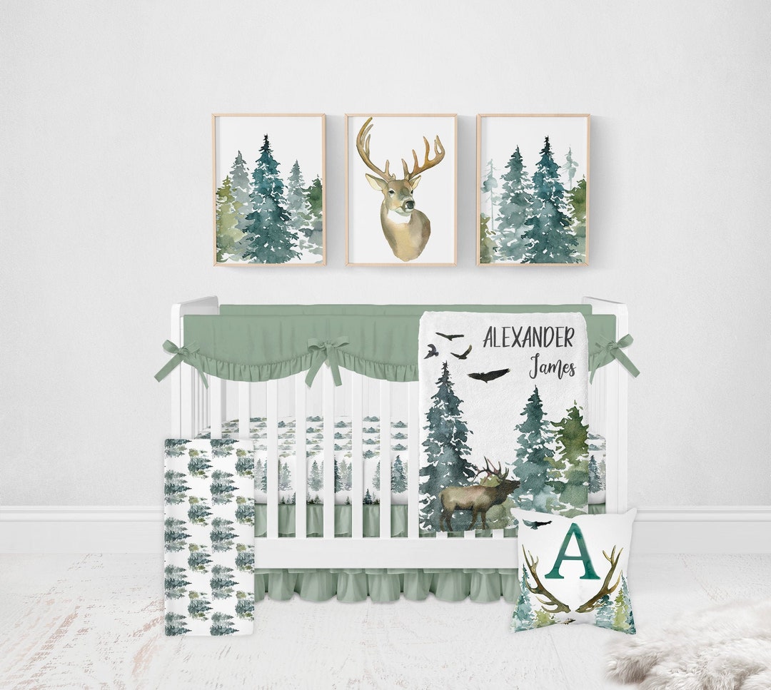 Forest Crib Bedding Set, Baby Boy Crib Bedding, Woodland Crib Bedding