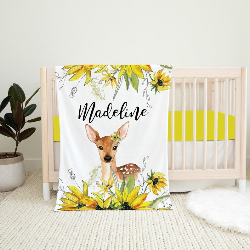 Personalized Deer Baby Blanket Sunflower Baby Blanket Floral Etsy