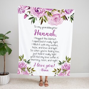 Personalized Granddaughter Blanket, Christmas Gift Idea, To My Granddaughter Blanket, Granddaughter Holiday Gift, Purple Floral Name Blanket