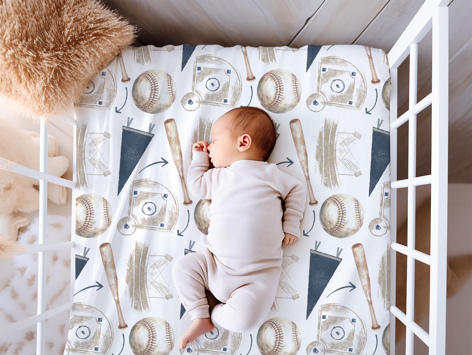 Baseball Crib Sheets Boy, Vintage Baseball Crib Bedding, Boy Crib