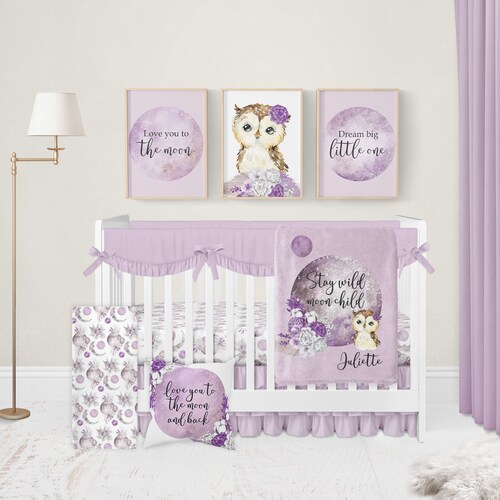 Owl Crib Bedding Set Floral Girl Crib Bedding Purple Nursery Etsy Owl Crib Bedding Set Floral Girl Crib Bedding Purple Nursery Etsy