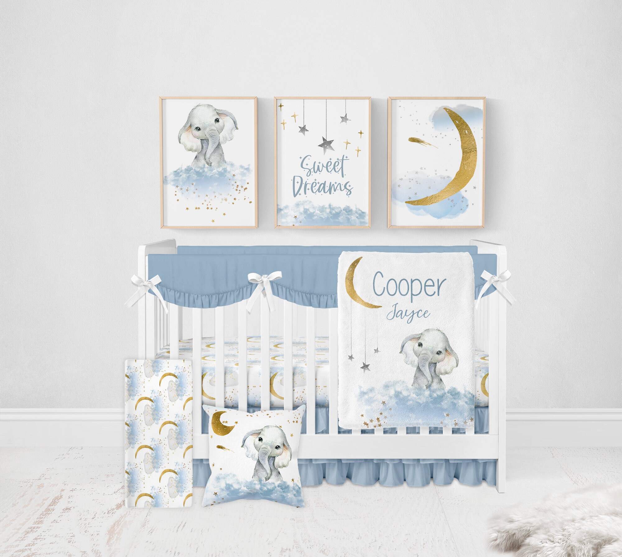 Moon and Stars Nursery Prints, Elephant Nursery Prints, Set of 3, Baby ...