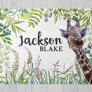 Personalized Giraffe Baby Blanket, Baby Boy Blanket, Giraffe Blanket, Boy Gift, Baby Shower Gift, Safari Baby Blanket, Name Blanket, Toddler