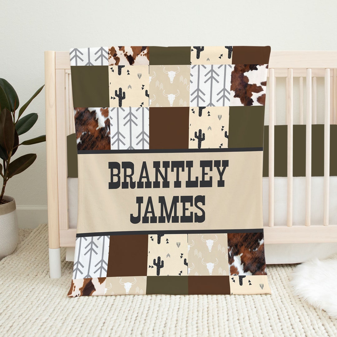 Personalized Western Baby Blanket, Baby Boy Blanket, Western Crib Bedding, Baby Shower Gift
