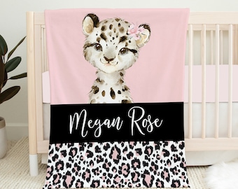 Personalized Leopard Baby Blanket, Baby Girl Blanket, Baby Name