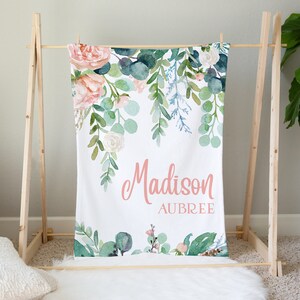 Personalized Baby Blanket, Baby Girl Blanket, Floral Baby Blanket, Floral Nursery, Custom Baby Blanket Floral Crib Bedding, Baby Shower Gift
