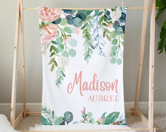 Personalized Baby Blanket, Baby Girl Blanket, Floral Baby Blanket, Floral Nursery, Custom Baby Blanket Floral Crib Bedding, Baby Shower Gift