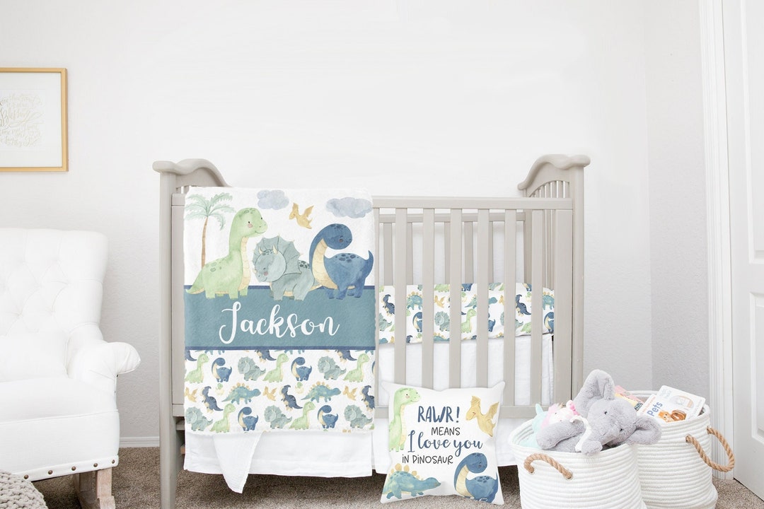 MINI Crib Bedding Set, Dinosaur Crib Bedding Set, Baby Boy Mini Crib