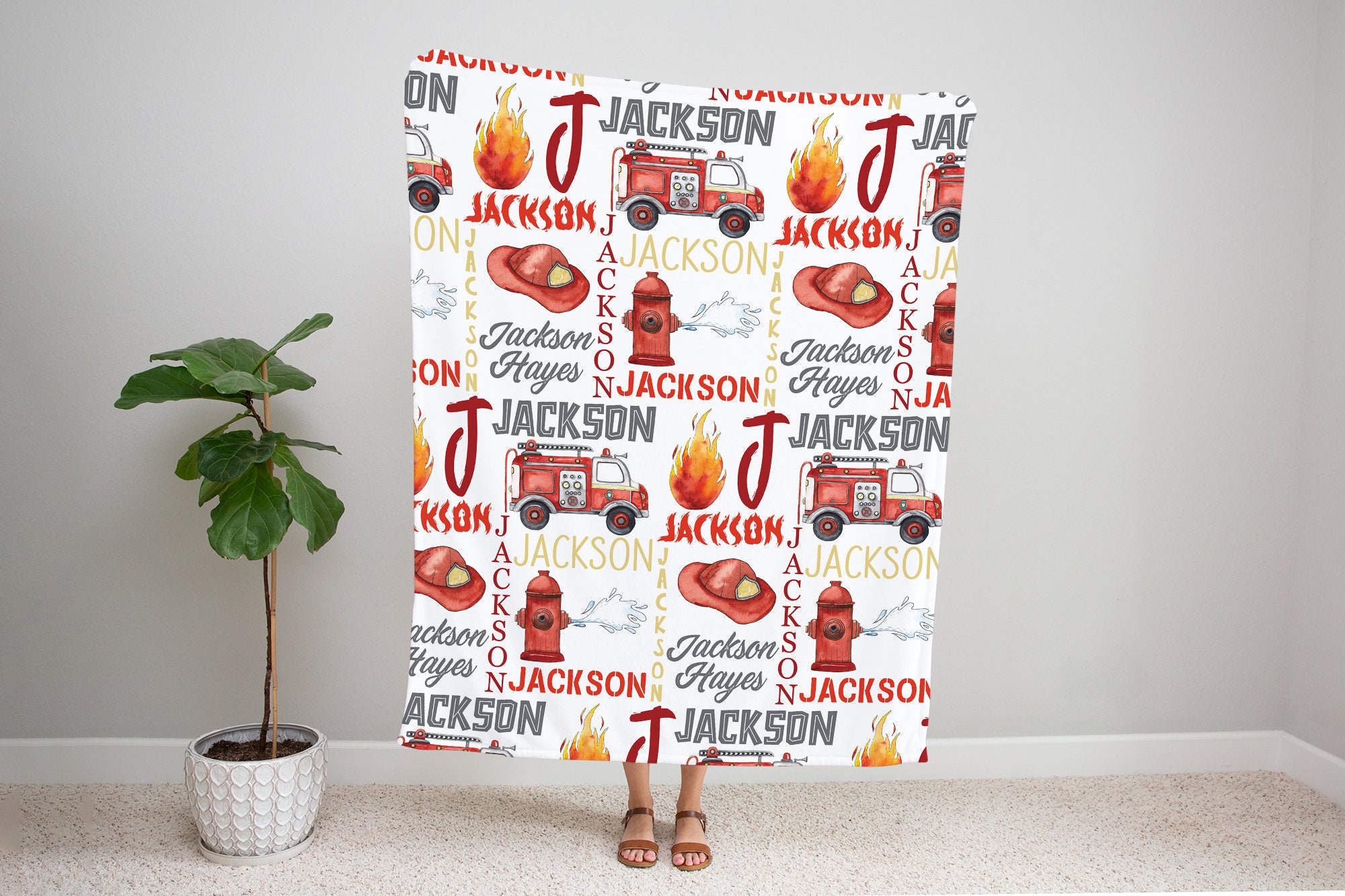 Personalized Fire Truck Blanket Name Blanket Baby Boy Etsy