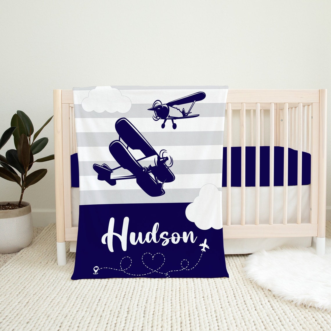 Personalized Airplane Baby Blanket Custom Baby Boy Blanket Etsy