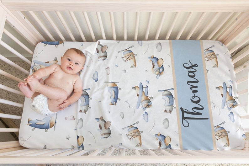 Personalized Airplane Baby Blanket Baby Boy Blanket Baby Etsy