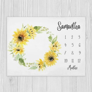 Sunflower Milestone Blanket, Floral Baby Girl Milestone Blanket, Baby Shower Gift, Custom Baby Month Blanket, Personalized Baby Girl Blanket