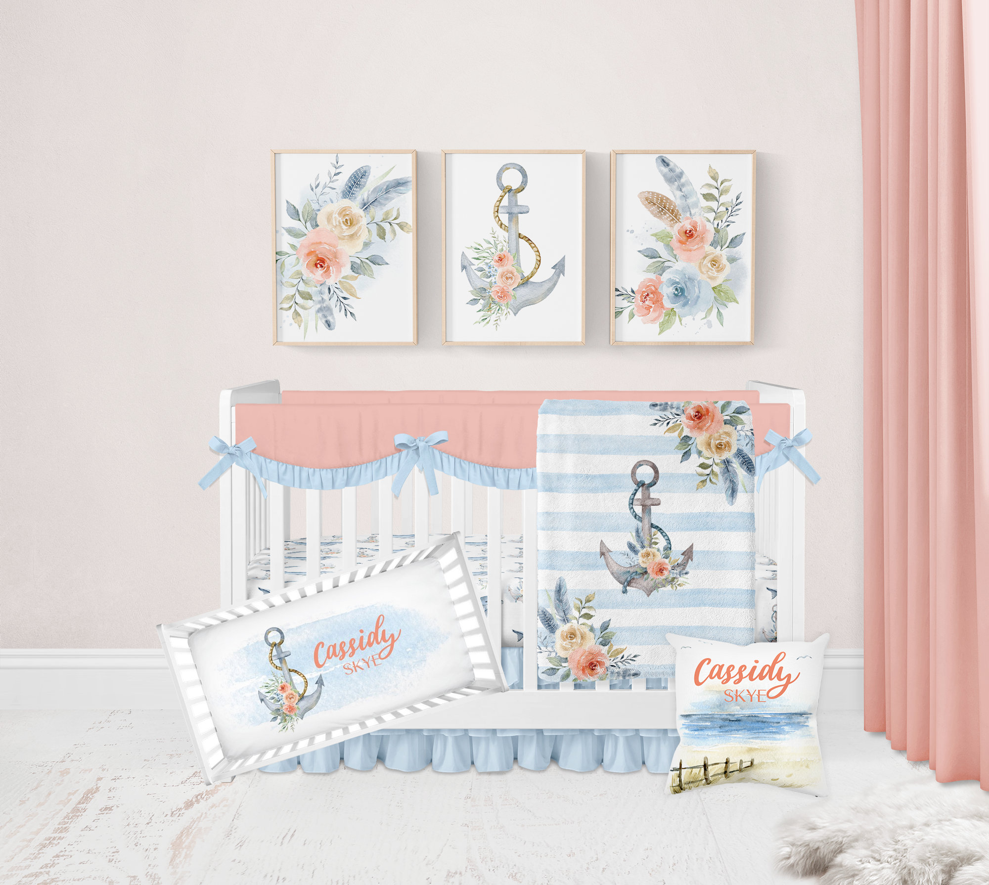 Girl nautical nursery clearance bedding