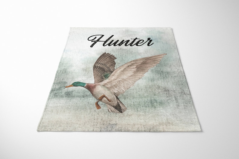 Personalized Mallard Duck Blanket, Duck Hunting Baby Blanket, Woodland Baby Blanket Duck Hunting Nursery, Baby Shower Gift Baby Name Blanket image 2