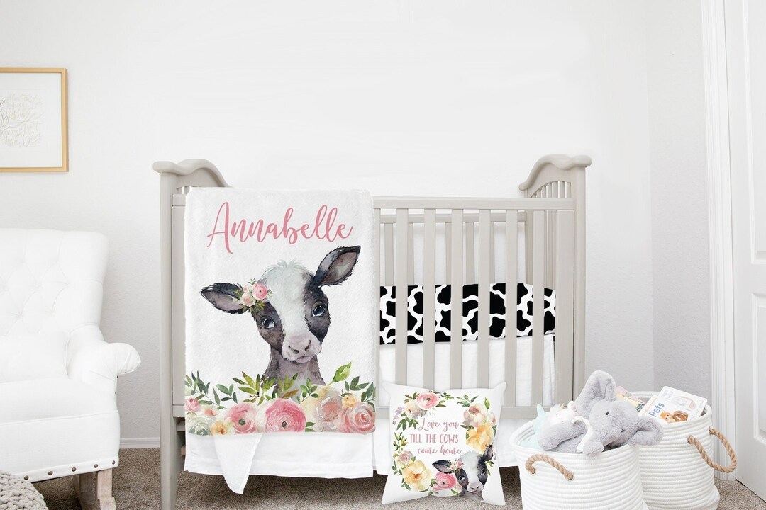 MINI Crib Bedding Set, Cow Crib Bedding Set, Baby Girl Crib Bedding Set