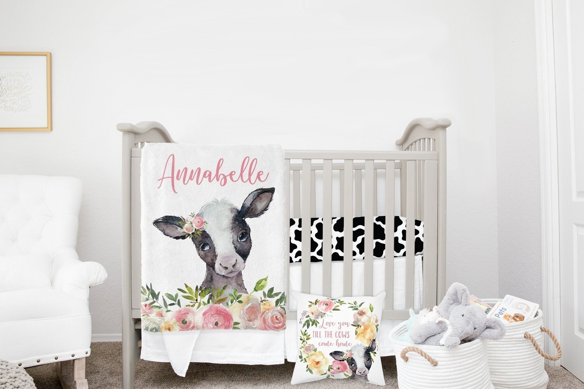 MINI Crib Bedding Set Cow Crib Bedding Set Baby Girl Crib