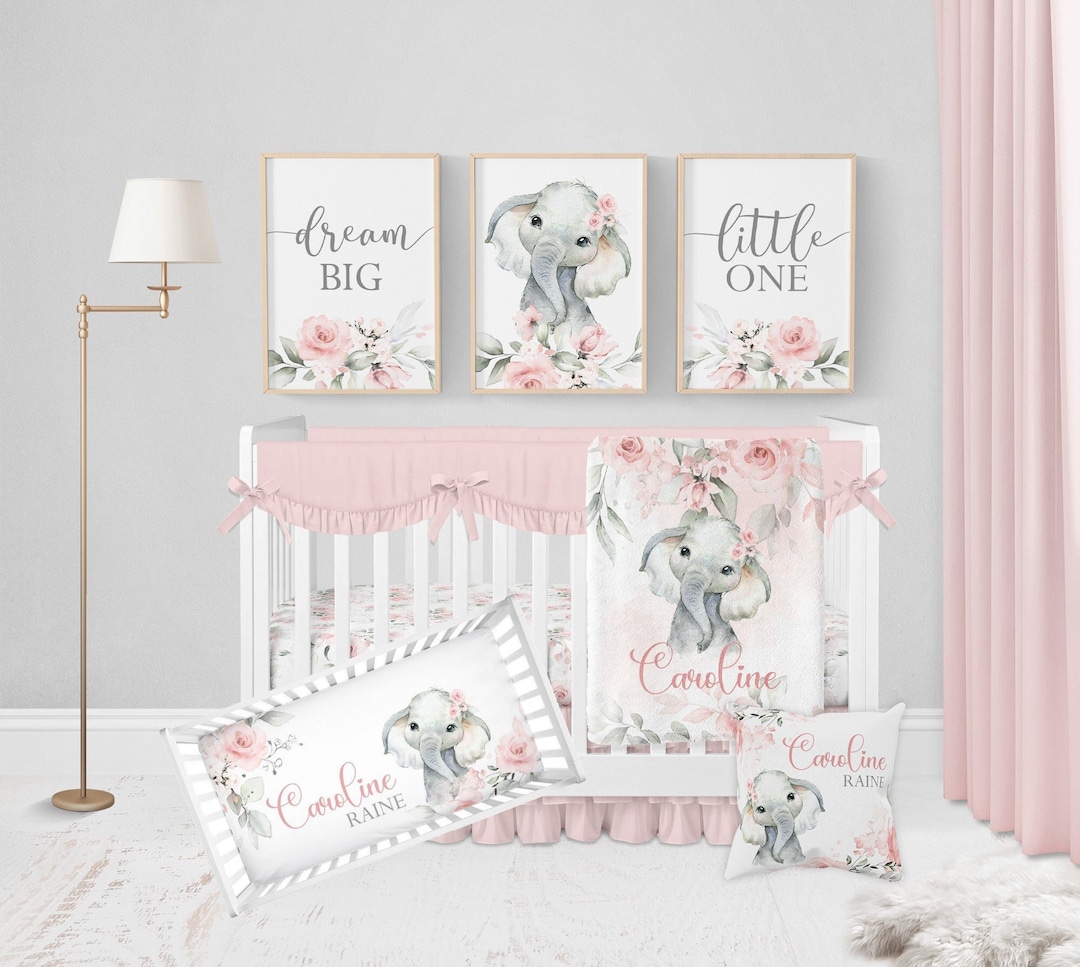 Elephant Crib Bedding Set Girl, Baby Girl Crib Bedding Set, Baby