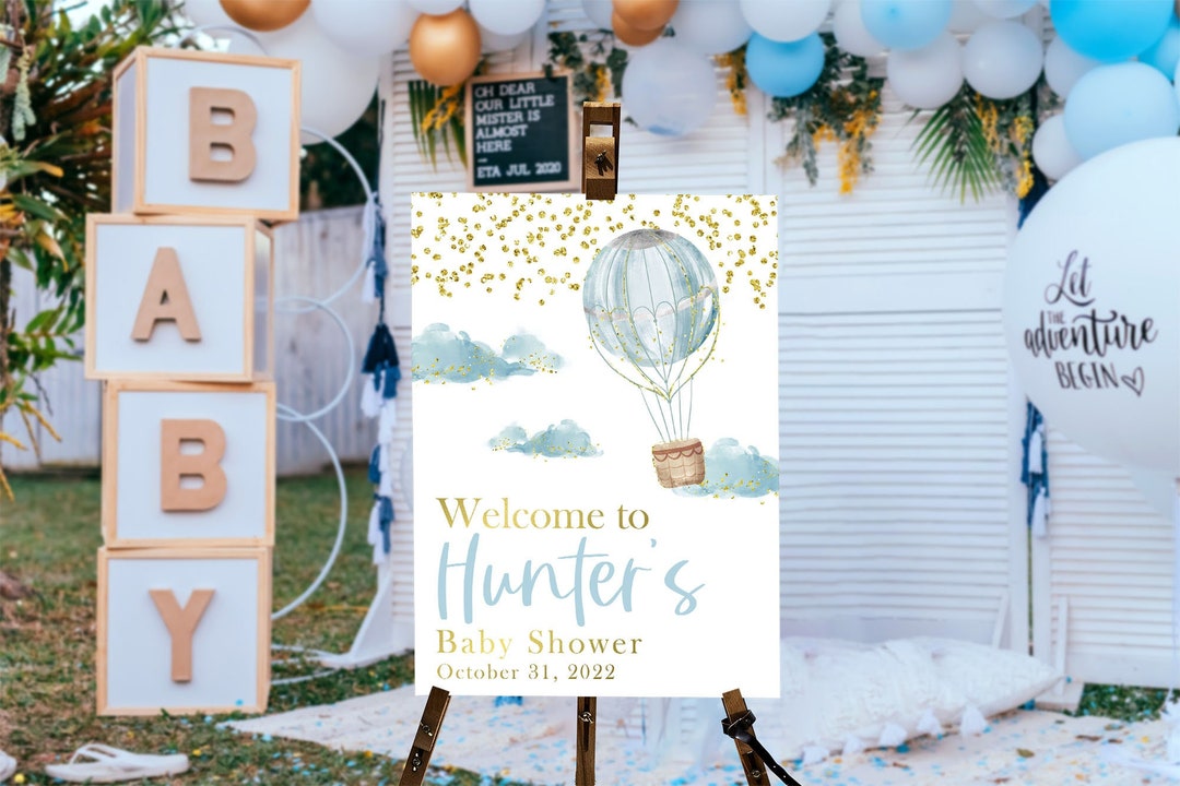 Baby Shower Welcome Sign Boy, Hot Air Balloon Baby Shower Sign, Boy ...