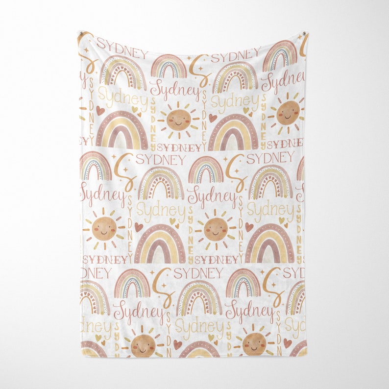 Personalized Rainbow Baby Blanket Neutral Baby Name Blanket Etsy