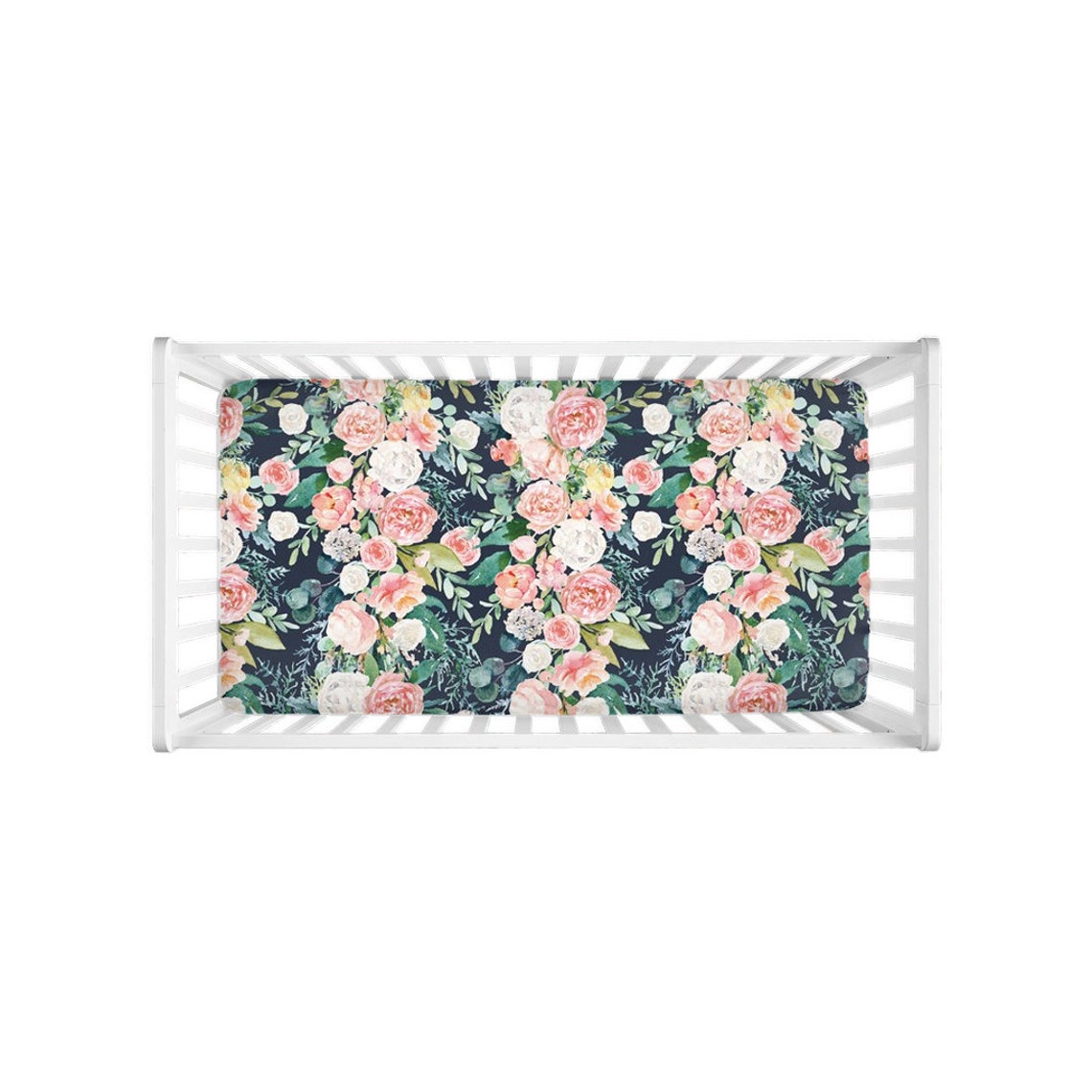 Navy Floral Crib Sheet Navy and Blush Pink Floral Crib Etsy