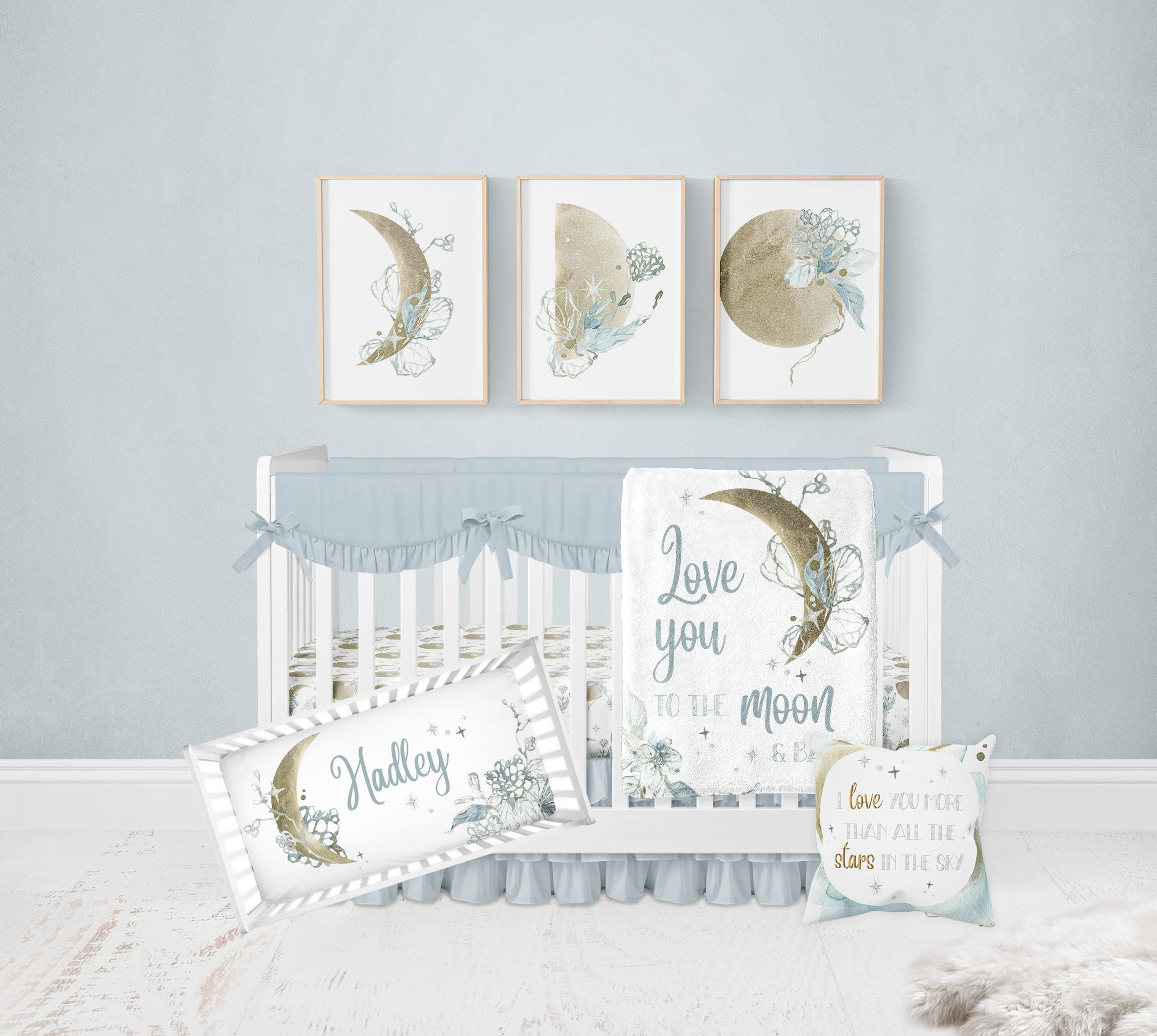 NEW Baby Coral Pink White Moon & Stars Girl Crib Bedding Nursery Set 