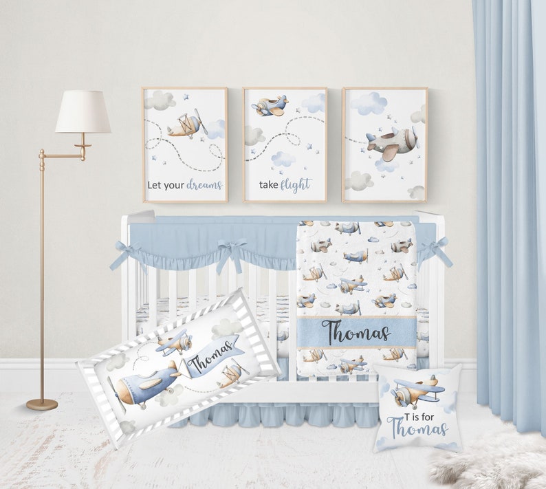 Airplane Crib Bedding Set Boy Baby Boy Crib Bedding Sets Etsy