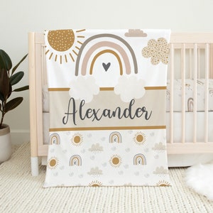 Personalized Boho Baby Blanket, Gender Neutral Baby Blanket, Rainbow Baby Blanket Boy, Baby Girl Baby Shower Gift, Rainbow Boho Crib Bedding