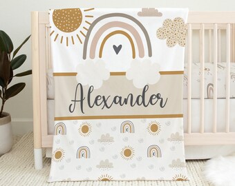 Personalized Boho Baby Blanket, Gender Neutral Baby Blanket