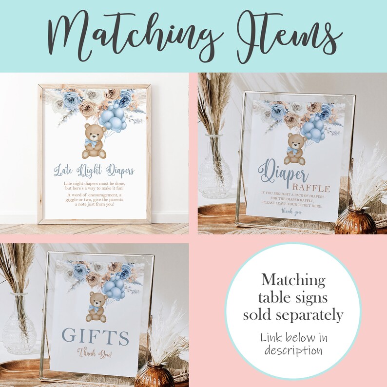 Editable Teddy Bear Cupcake Toppers, Blue Boho We Can Bearly Wait Baby Shower Decorations Boy, Bear Baby Shower Decor Instant Download, BTB1 image 7