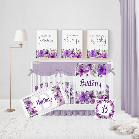 Purple Floral Crib Bedding Hawaiian Crib Bedding Set Girl Crib Bedding Tropical Nursery Girl Nursery Bedding Personalized Baby Blanket Etsy