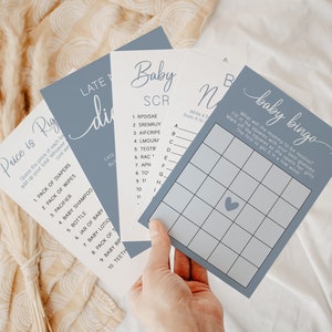 Boho Baby Shower Games Bundle, Boy Baby Shower Bundle, Blue Baby Shower Games Printable, Minimalist Baby Shower Games Instant Download, OB1 画像 4