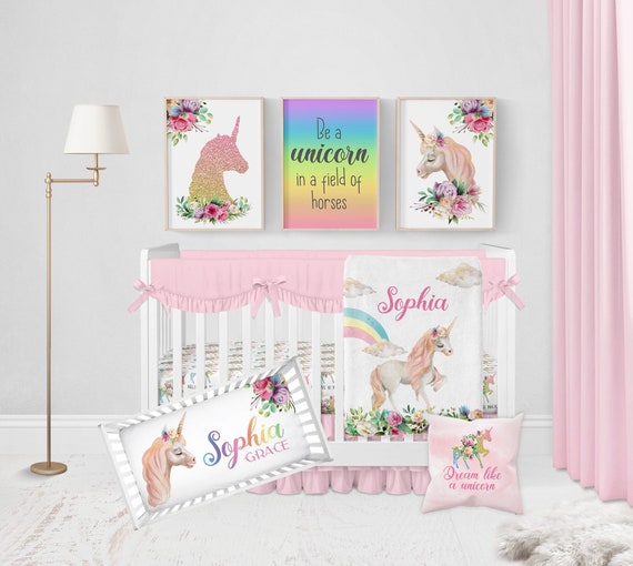 Unicorn Nursery Room Hanging Wall Art, Pink Purple Rainbow Graphic, Believe in Magic, Dream Big | Andaz Press
