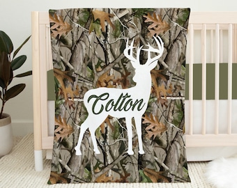 Camo Baby Blanket, Deer Baby Blanket, Personalized Baby Boy Blanket, Baby Shower Gift, Christmas Baby Boy Gift, Baby Boy Crib Bedding Camo