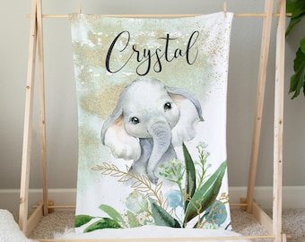 Manta de bebé elefante personalizada, manta de elefante, regalo de ducha de bebé, manta de nombre, manta de bebé Safari, regalo de bebé elefante neutral de género
